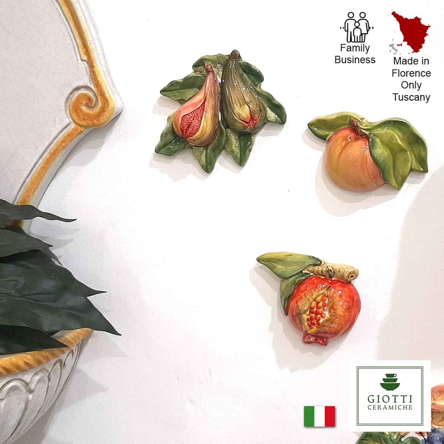 Italian Ceramic Pomegranate Wall Decor - Hand Painted Kitchen Accents