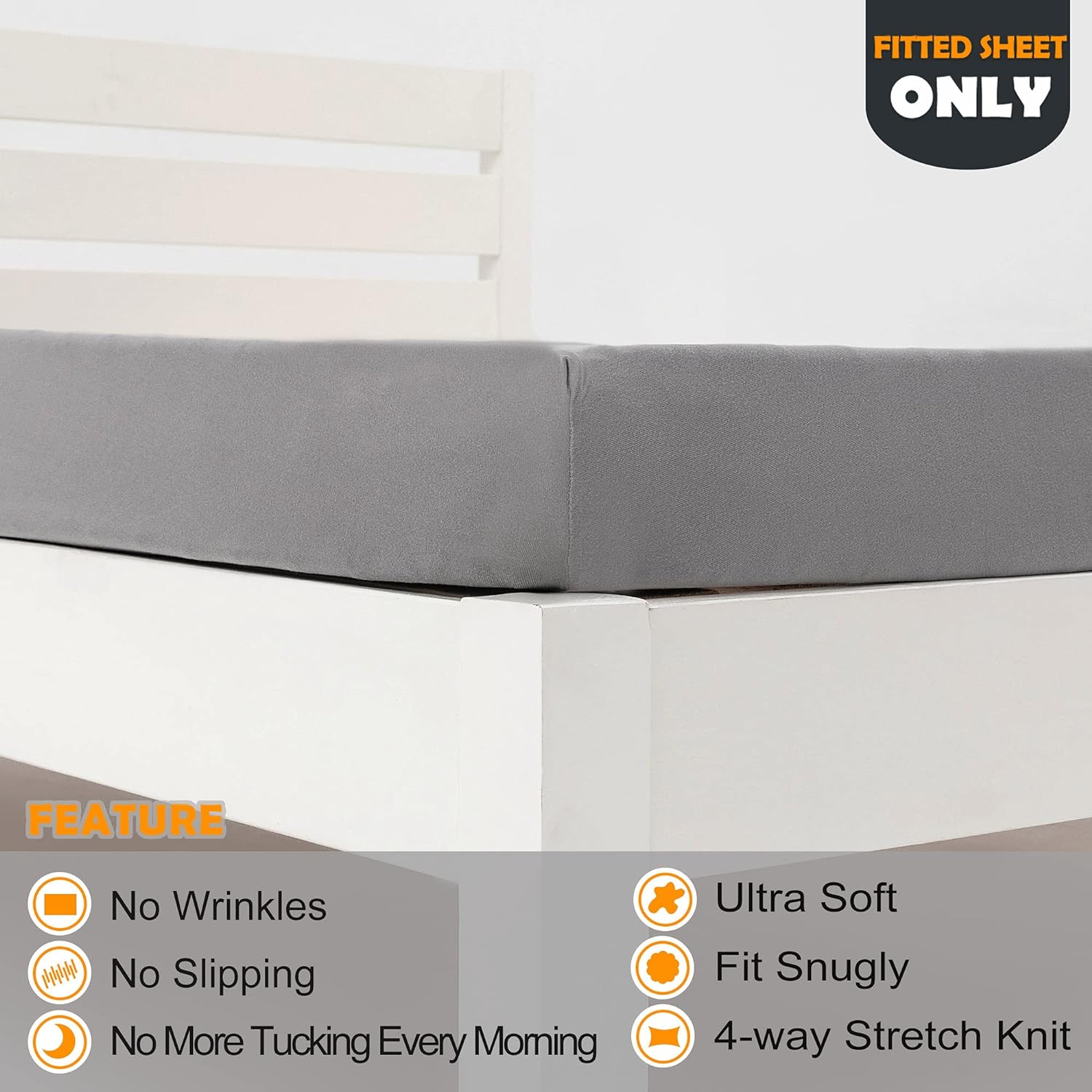 NY HOME Cot Size Fitted Sheet Only - Light Gray