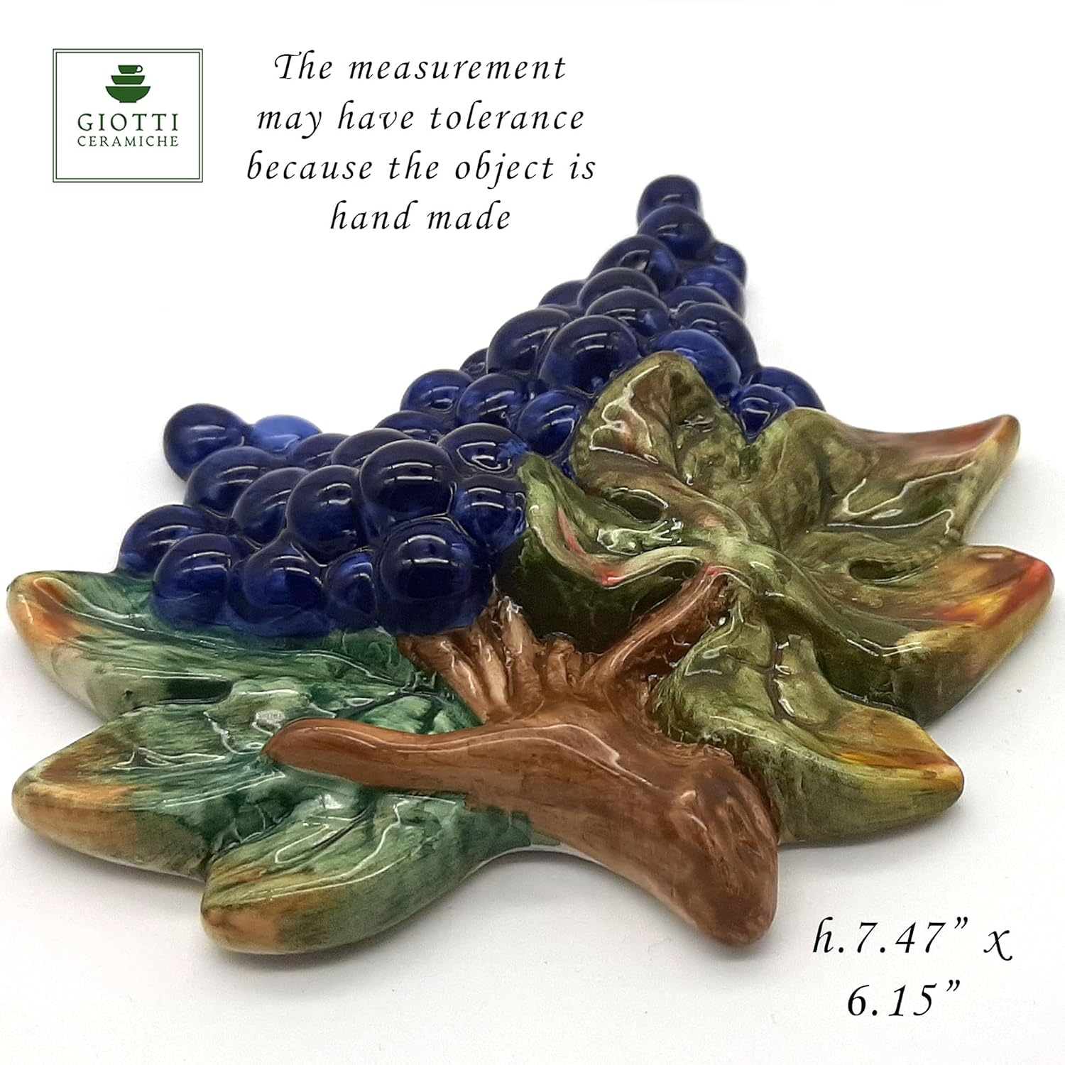 Italian Ceramic Fruits Wall Decor - Hand Painted Grapes Figs Apple