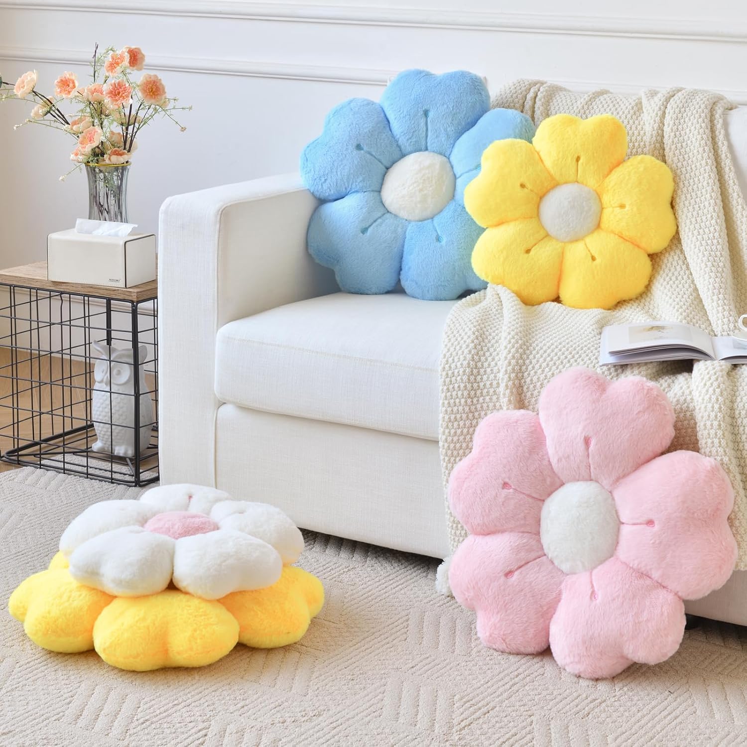 Yellow Daisy Flower Pillow Decorative Throw Cushion 15 Inches
