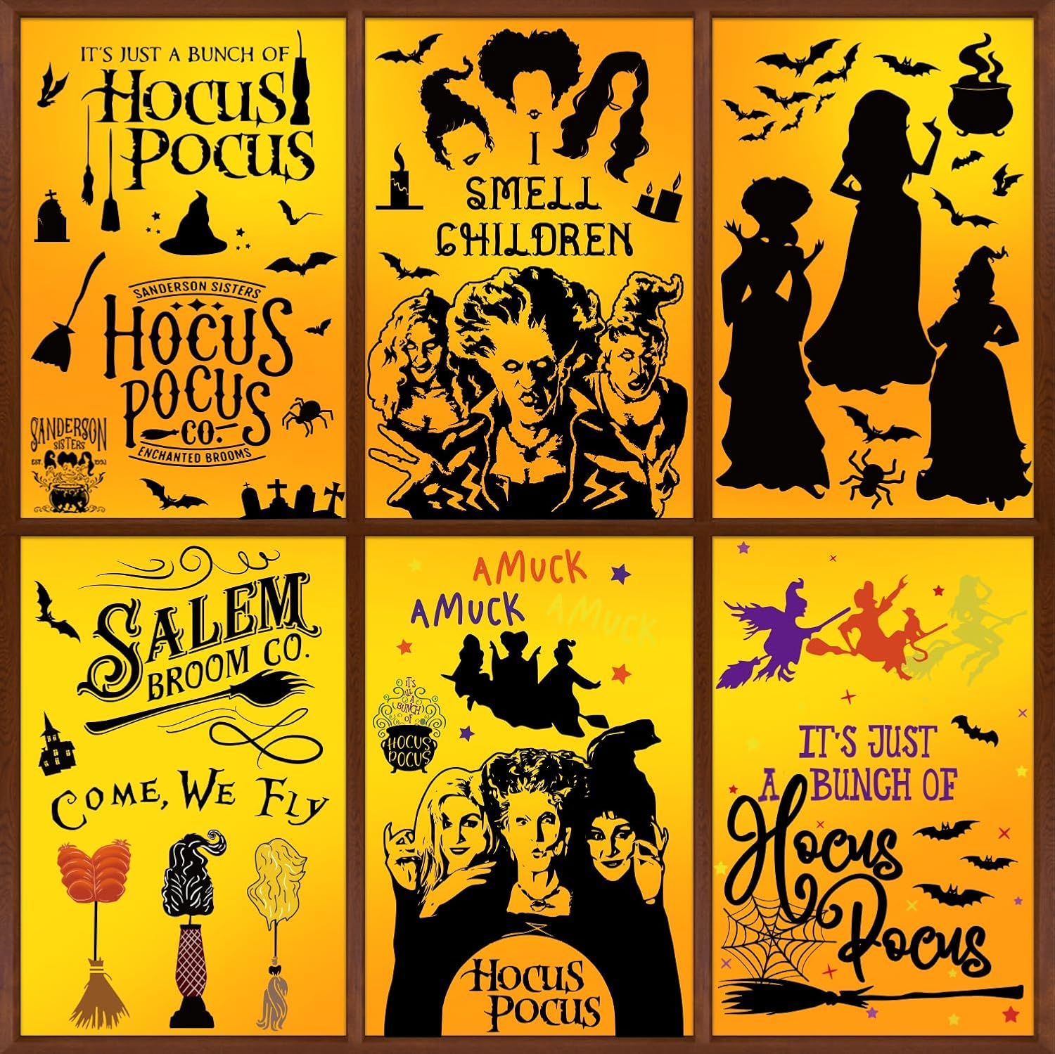 GreenPine 6Pcs Halloween Window Clings Witch Decals Bats Spider Webs
