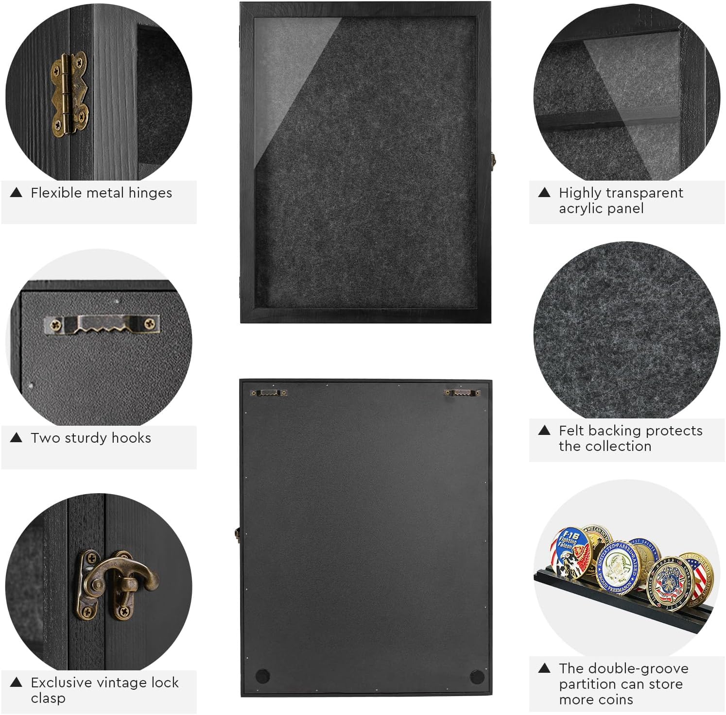 Large Jersey Frame Display Case Black Shadow Box with Slots for Keepsakes