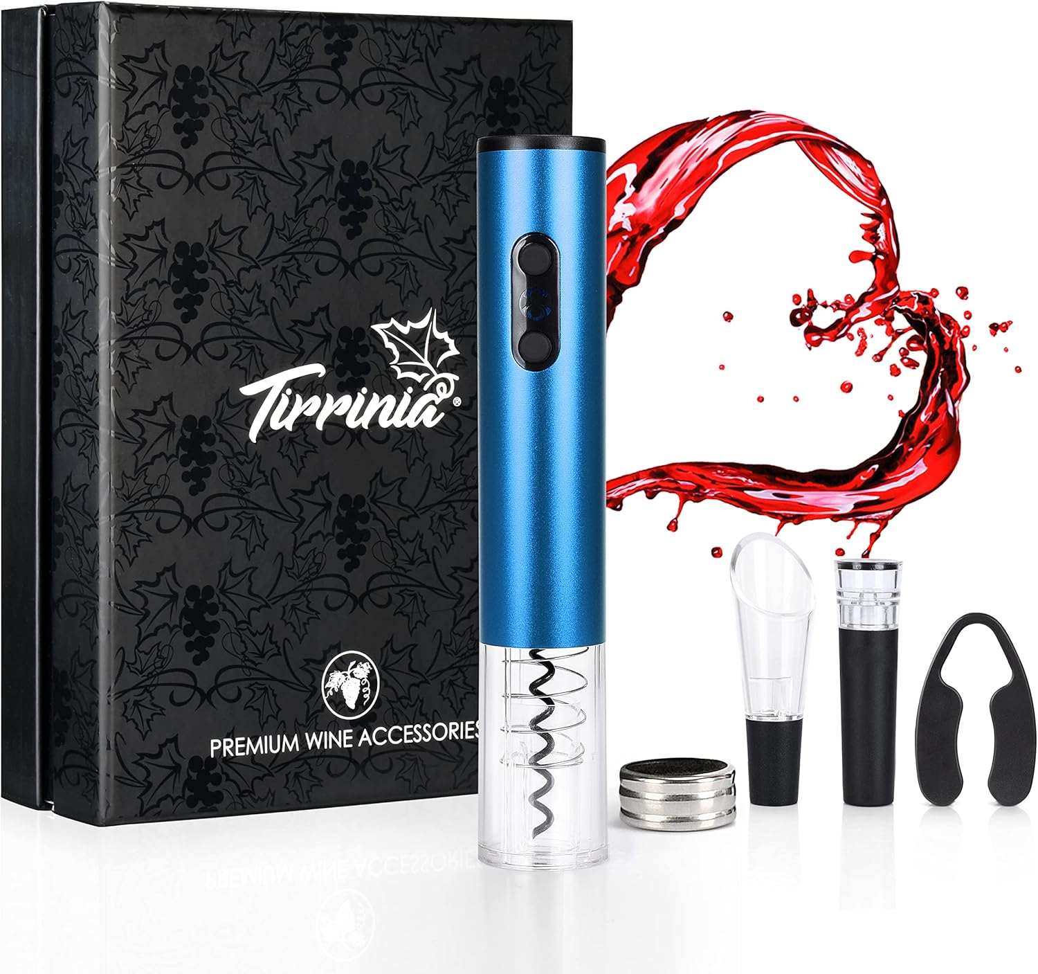 Tirrinia Electric Wine Opener Set with Aerator and Foil Cutter Blue