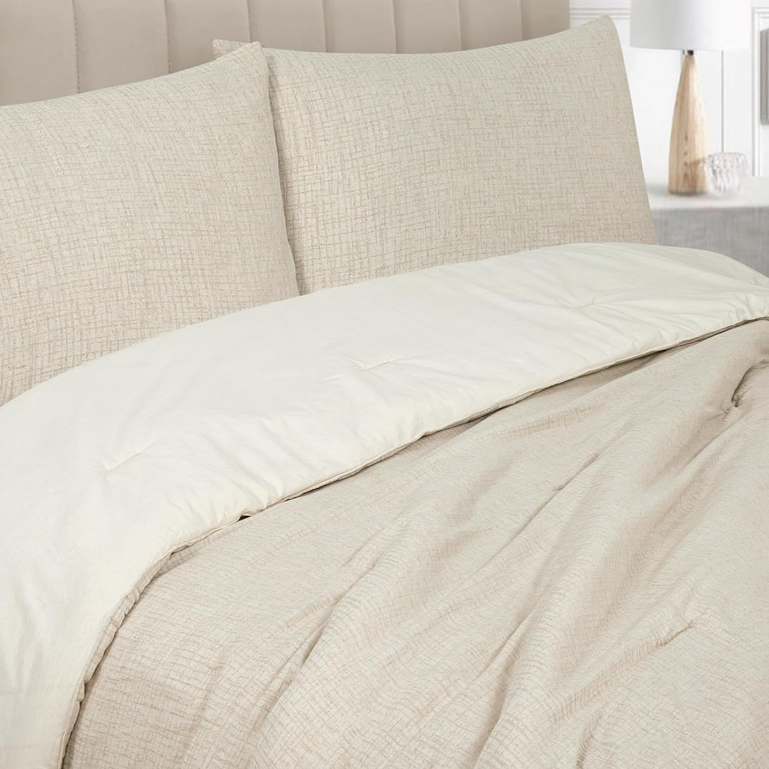 ROYALE LINENS Natural Duvet Cover Full Queen 3 Piece Set