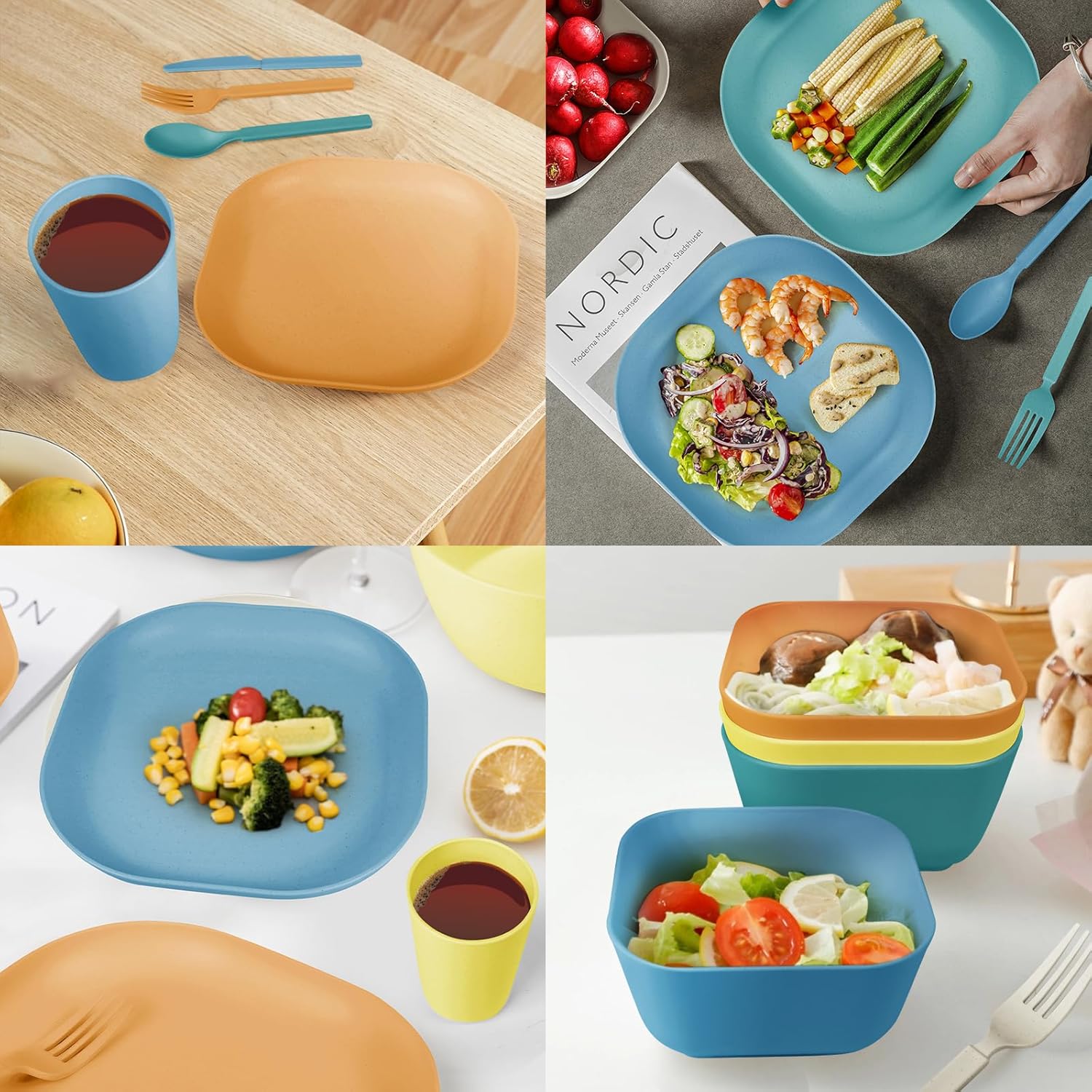 24 Piece Wheat Straw Dinnerware Set for 4 Unbreakable