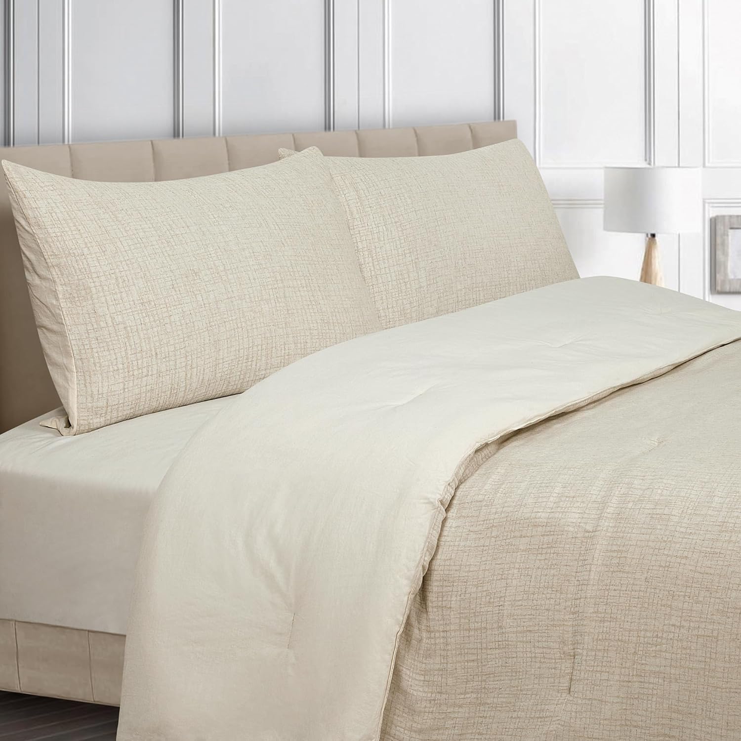 ROYALE LINENS Natural Duvet Cover Full Queen 3 Piece Set