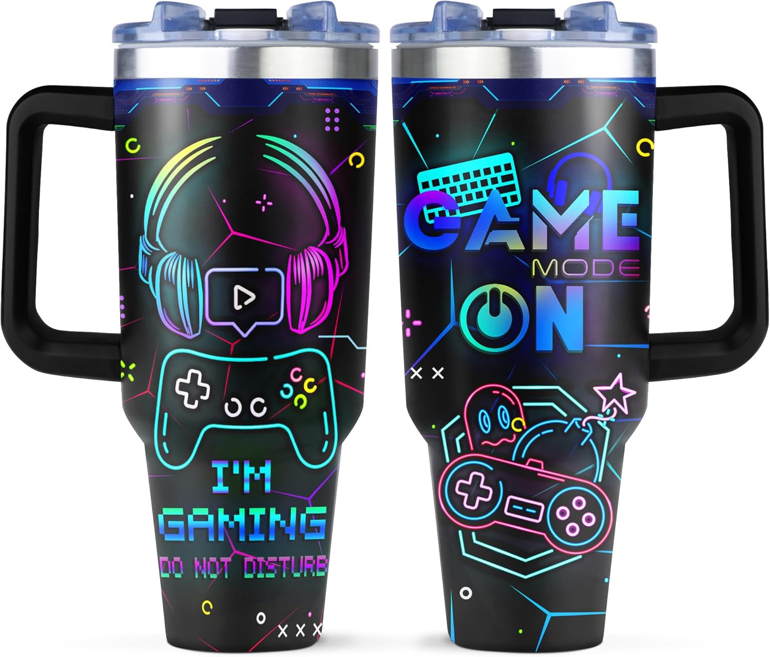 Gaming Mug for Men and Boys 40oz Tumbler with Handle and Straw
