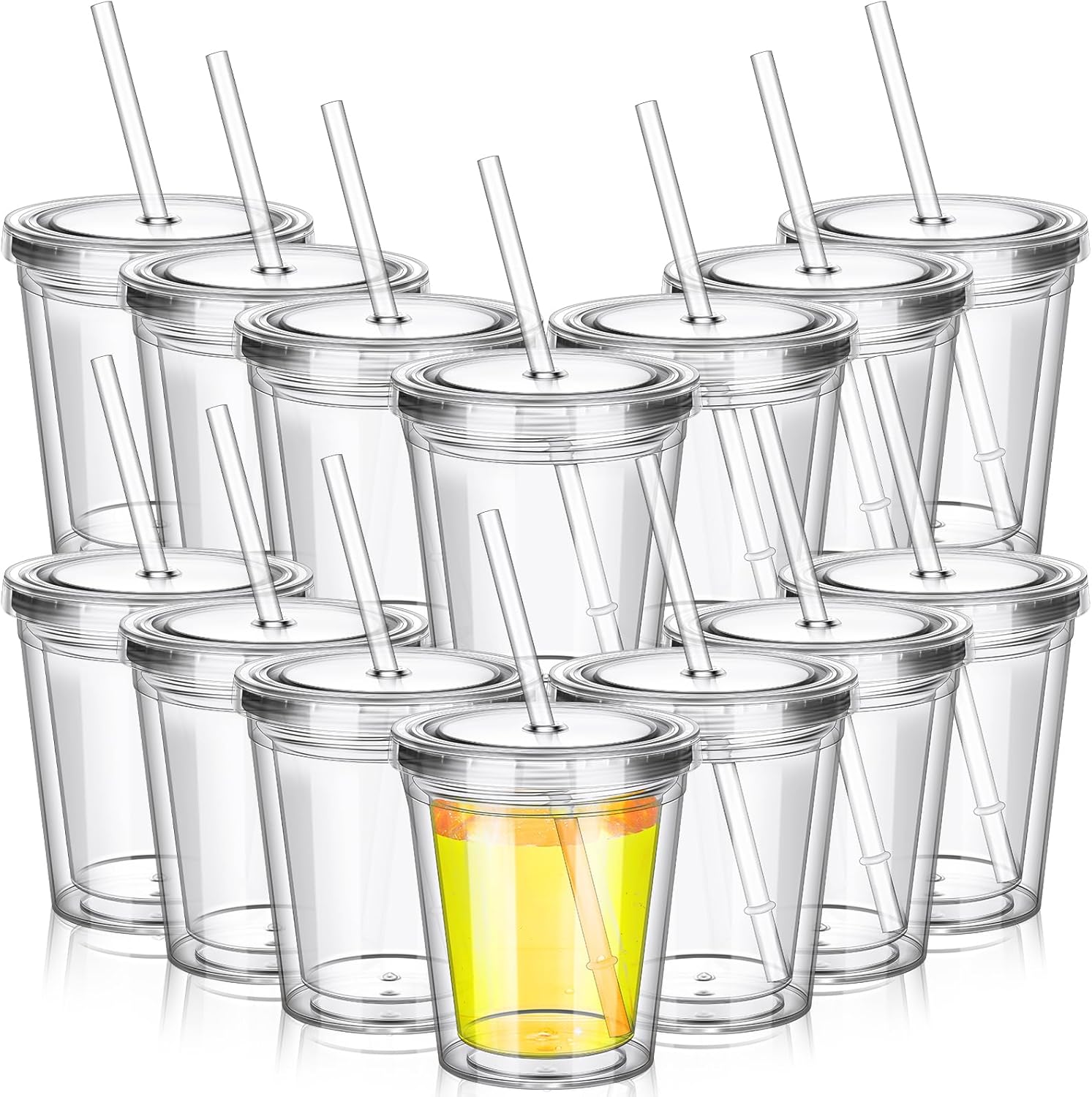 15 Pcs Clear Tumblers with Lid and Straw for Kids