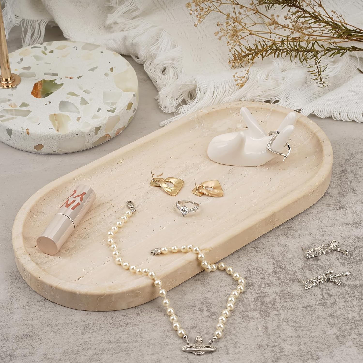 Koville Italian Travertine Vanity Tray 12x6