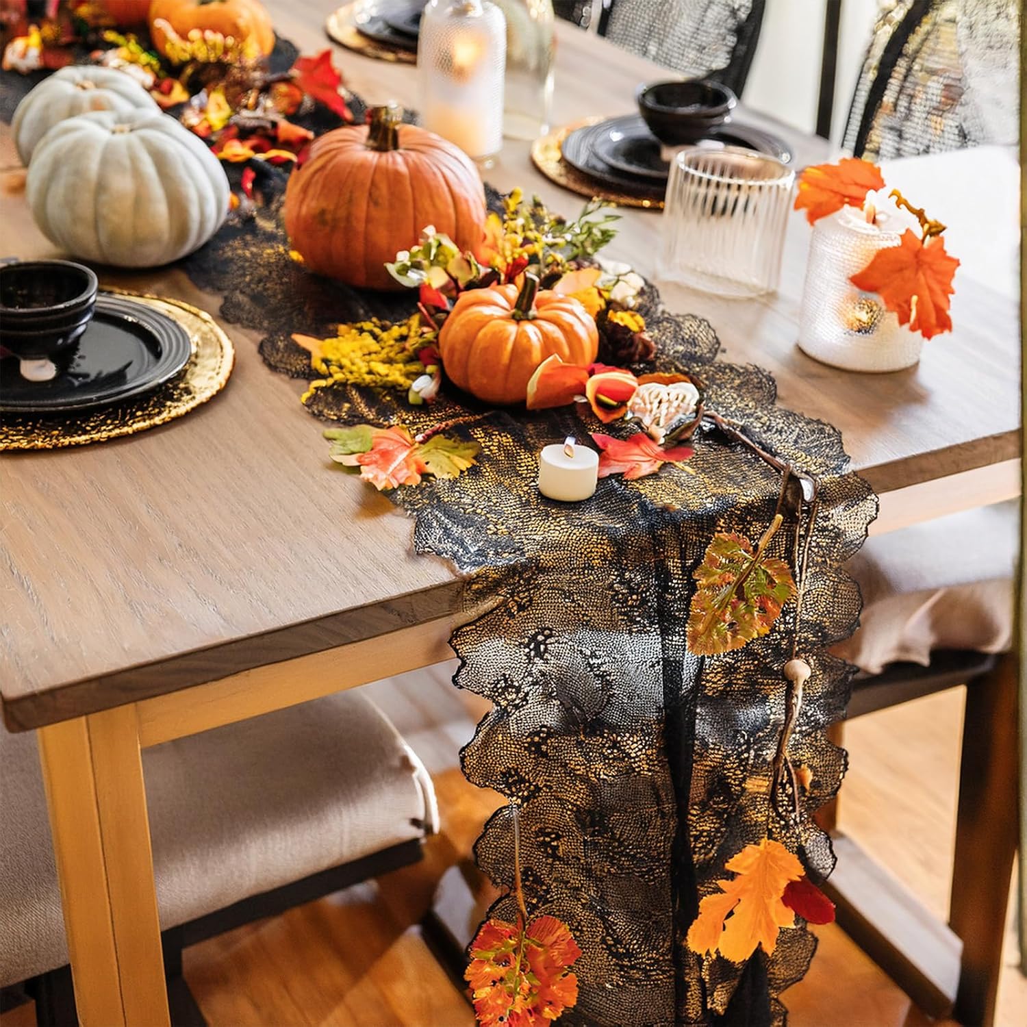 12 Pcs Black Lace Table Runners Rustic Wedding Decor