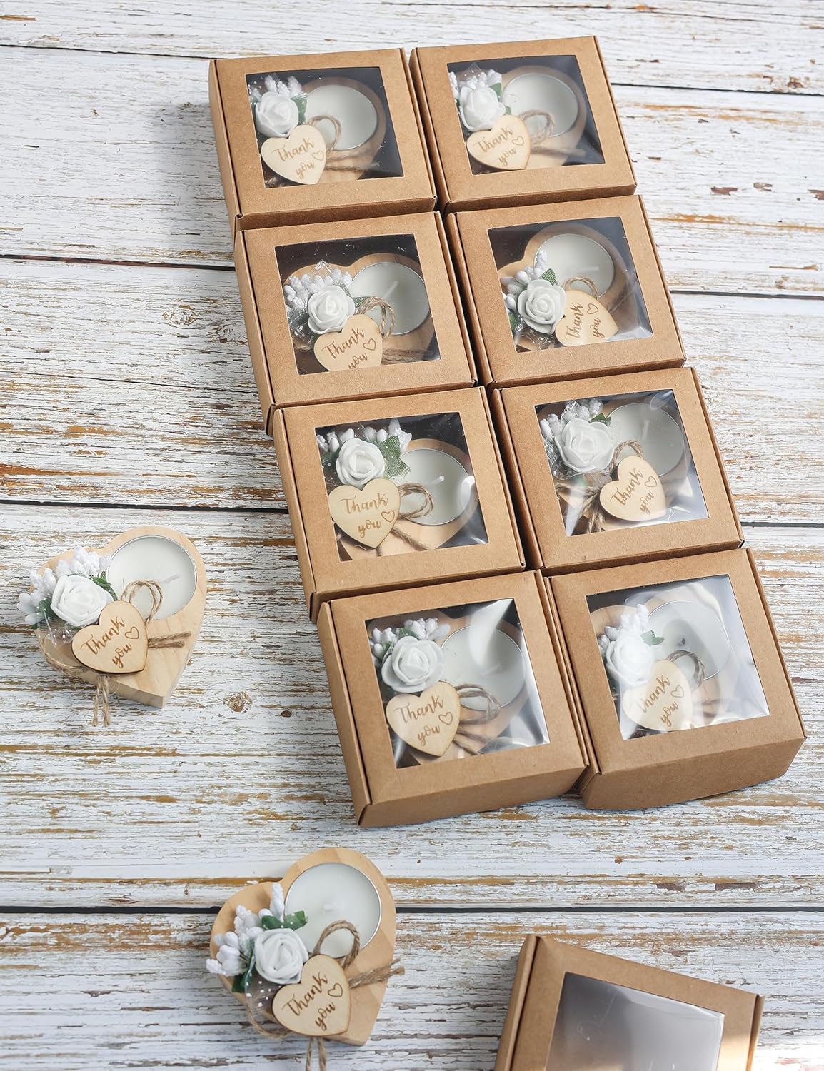 Wooden Tea Light Set with Heart Candle Holders 50 Pieces