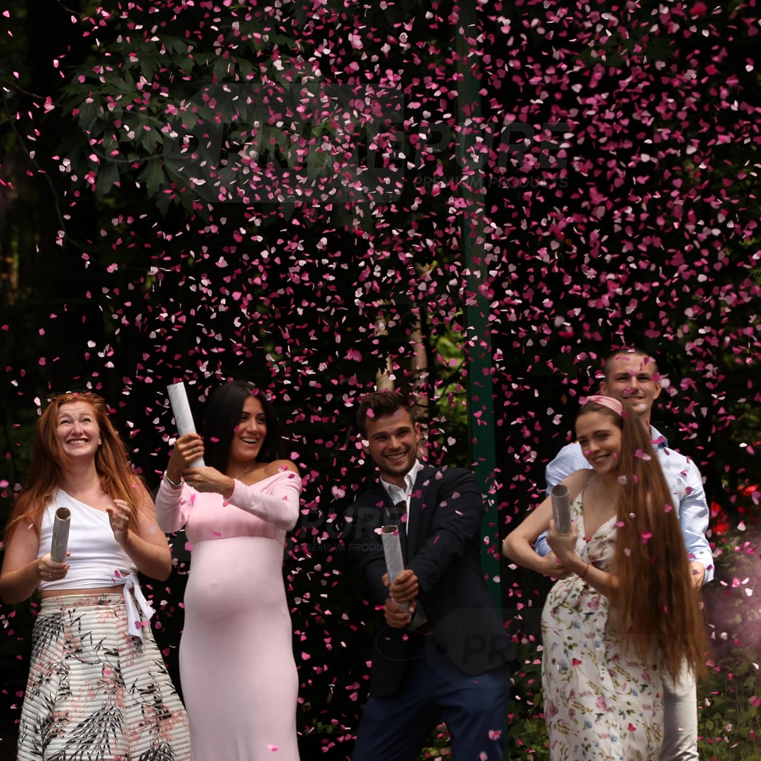 PrimePure Pink Heart Confetti Cannon - 4 Pack Biodegradable Gender Reveal Party Poppers
