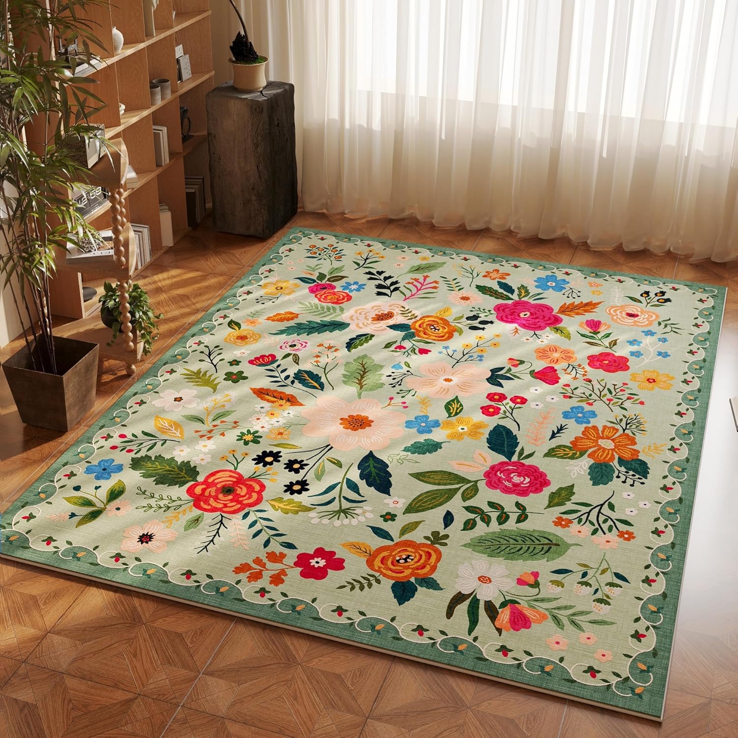 Boho Floral 3x5 Area Rug Non Slip Washable