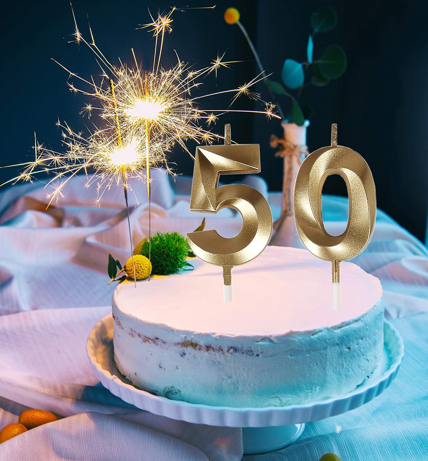 50th Birthday Gold Candles Cake Topper Decorations