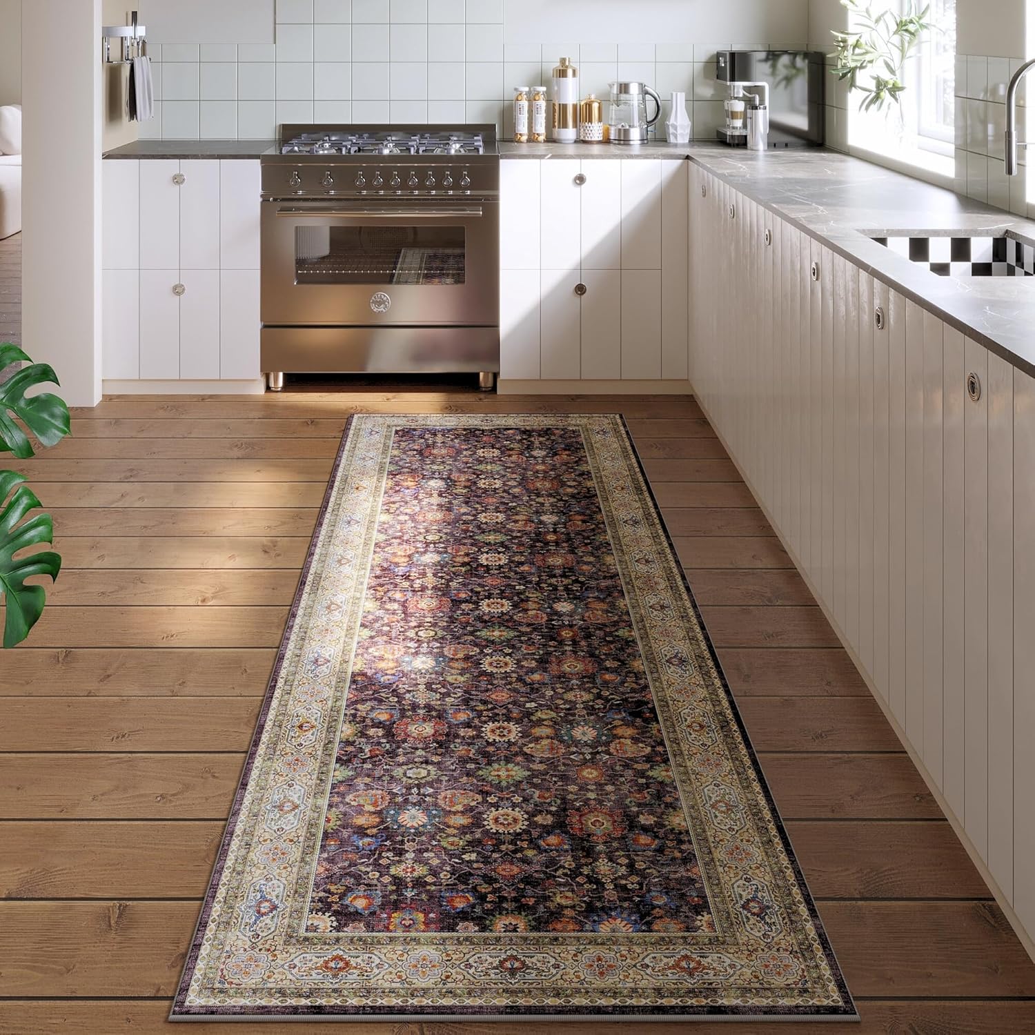 Dark Espresso Runner Rug for Hallway Kitchen Non Slip 26x8