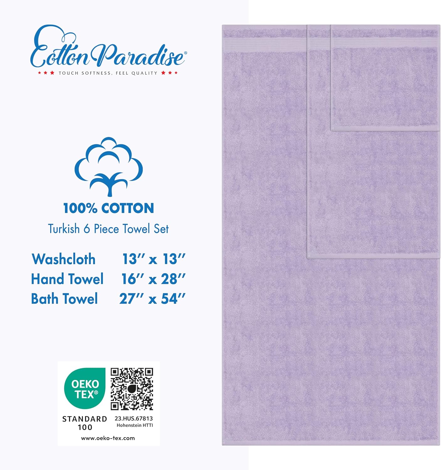 Cotton Paradise 6 Piece Lilac Towel Set