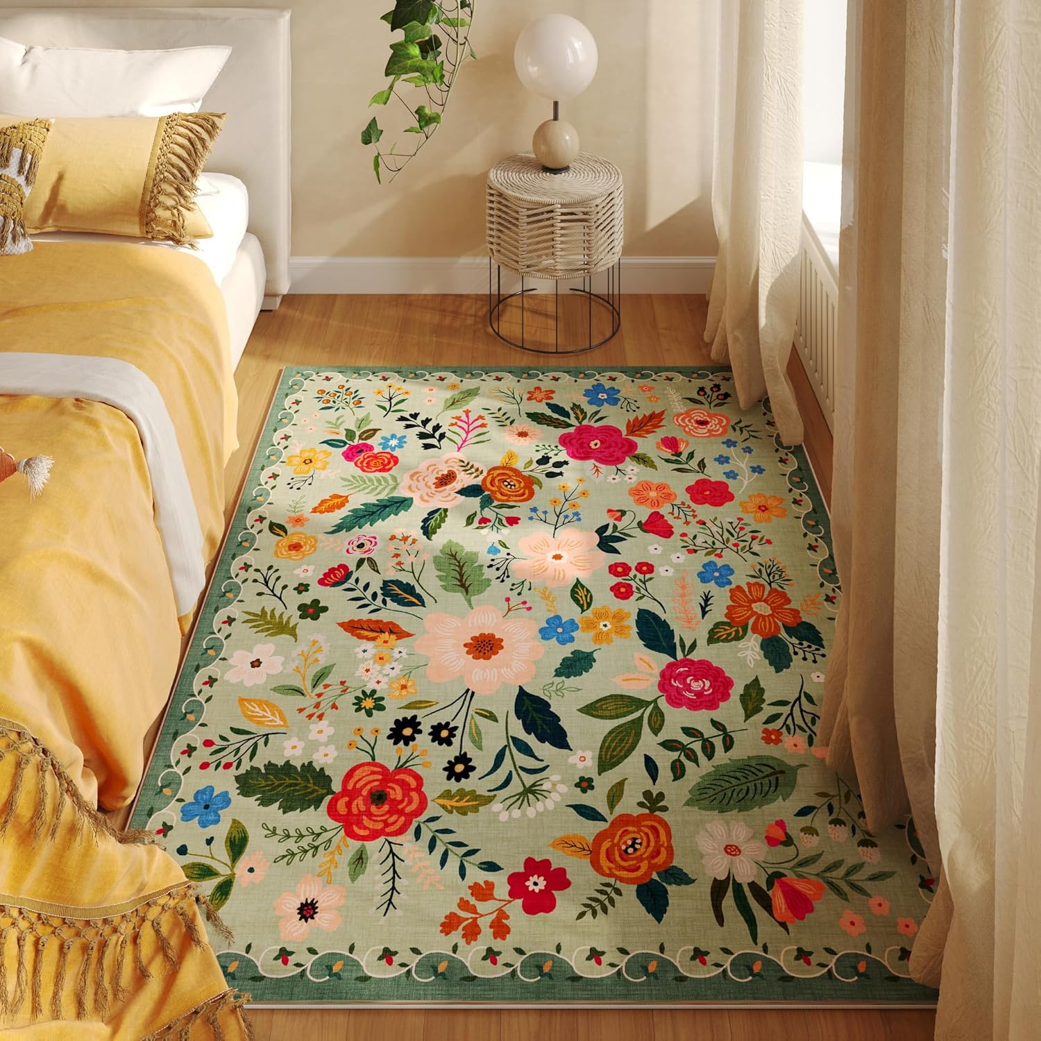 Boho Floral 3x5 Area Rug Non Slip Washable