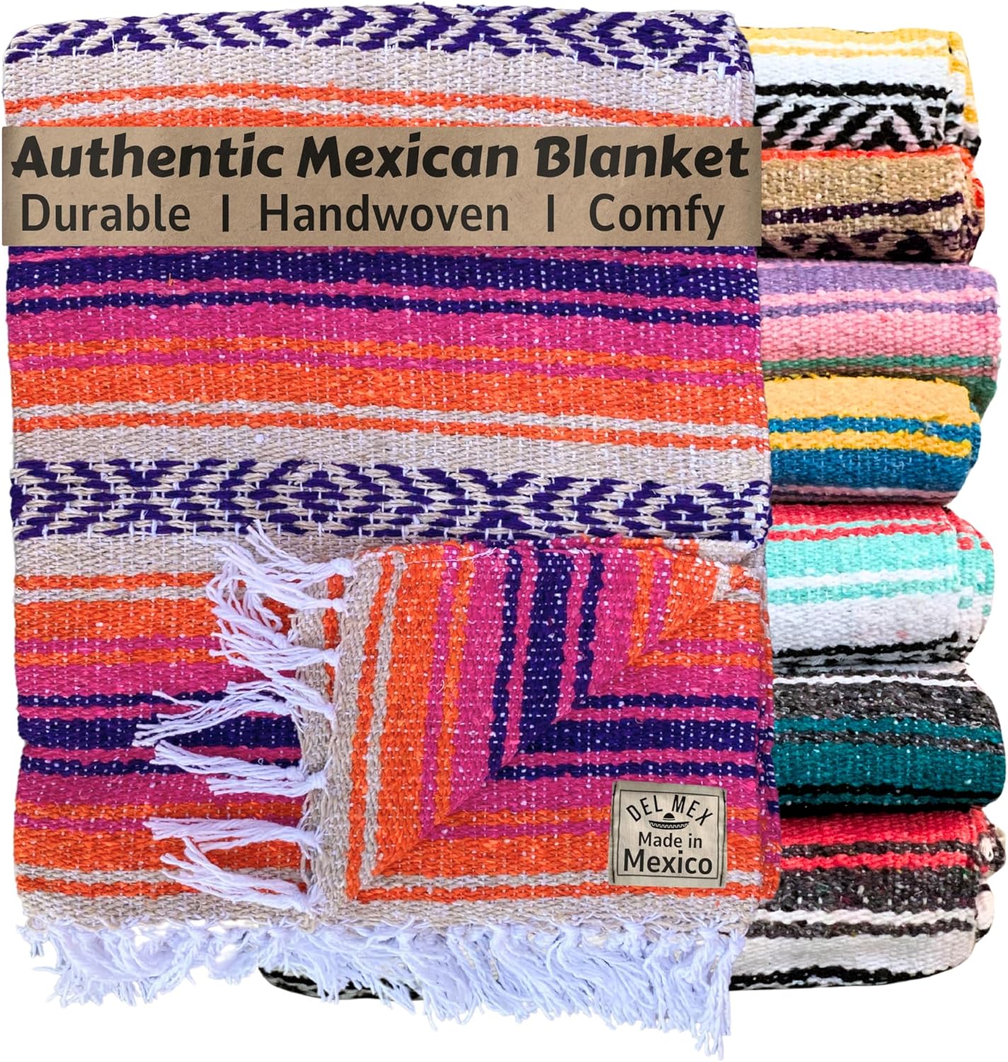 Del Mex Classic Mexican Blanket 70x50 Pink Orange