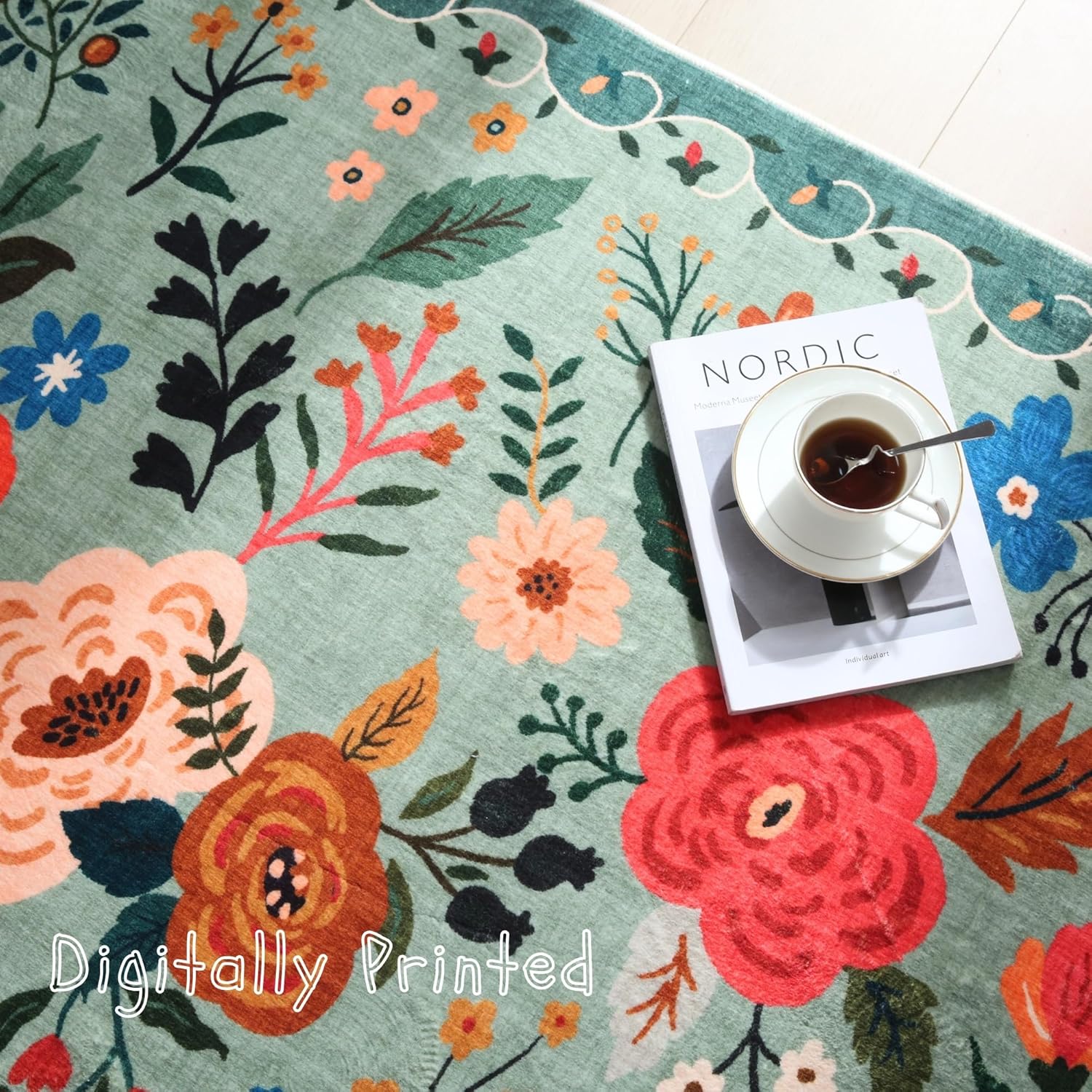Boho Floral 3x5 Area Rug Non Slip Washable
