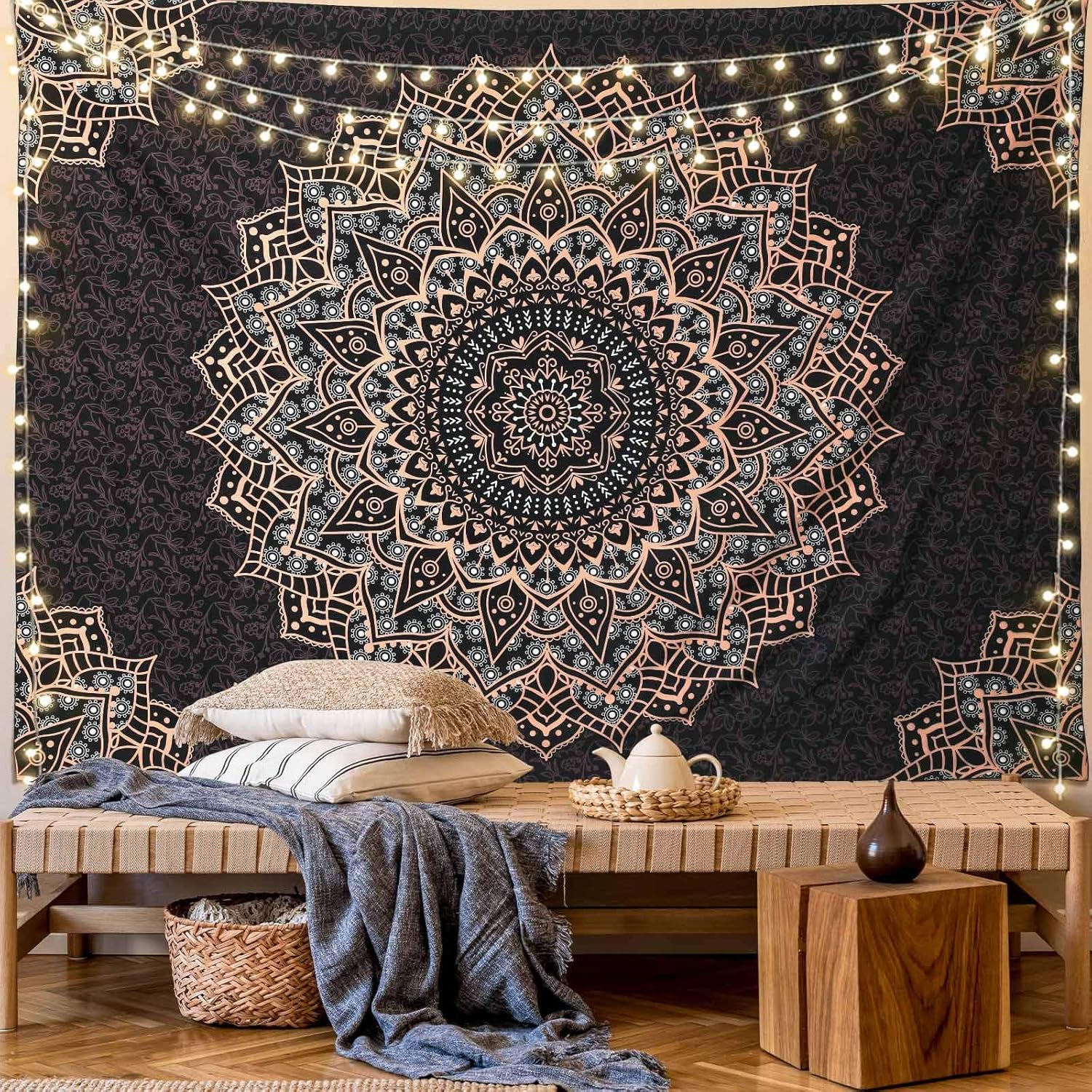 Edeesky Black Mandala Tapestry Wall Decor Boho Art