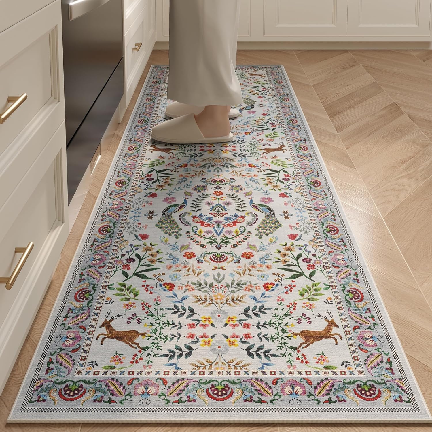 Rugcomf Washable Floral Runner Rug 26x8 Non-Slip Kitchen Entryway Carpet