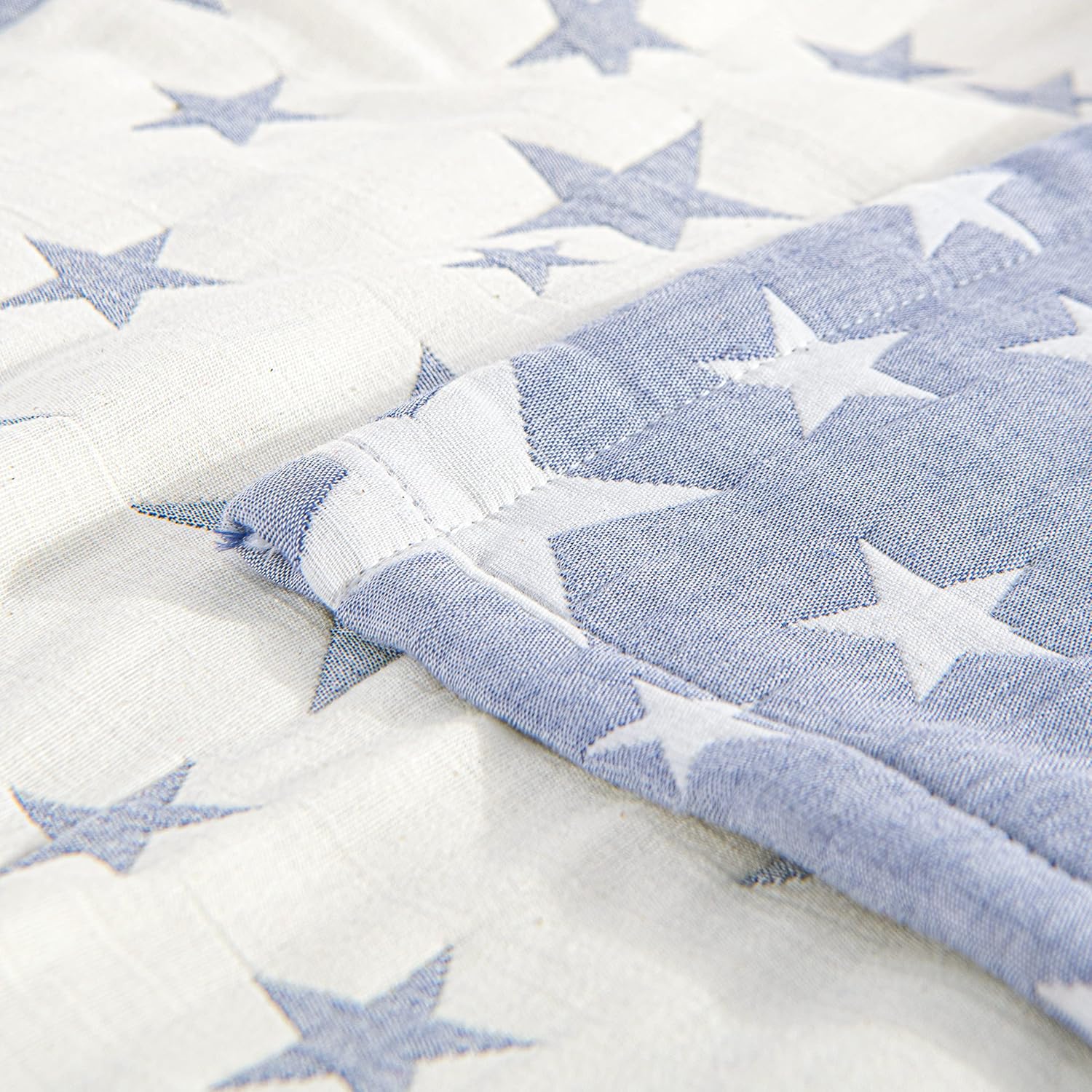 NTBAY 3 Layers Cotton Muslin Twin Blanket Blue Stars