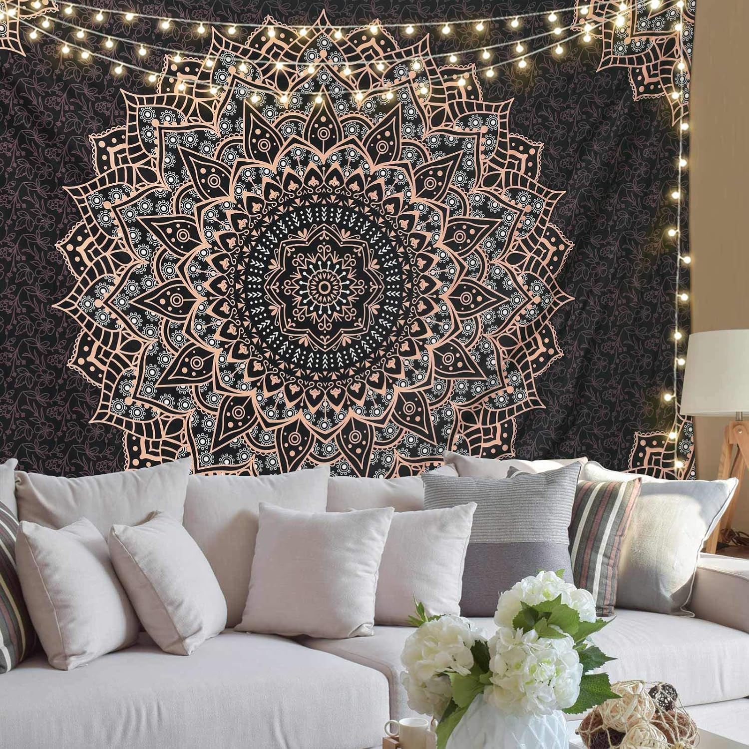 Edeesky Black Mandala Tapestry Wall Decor Boho Art
