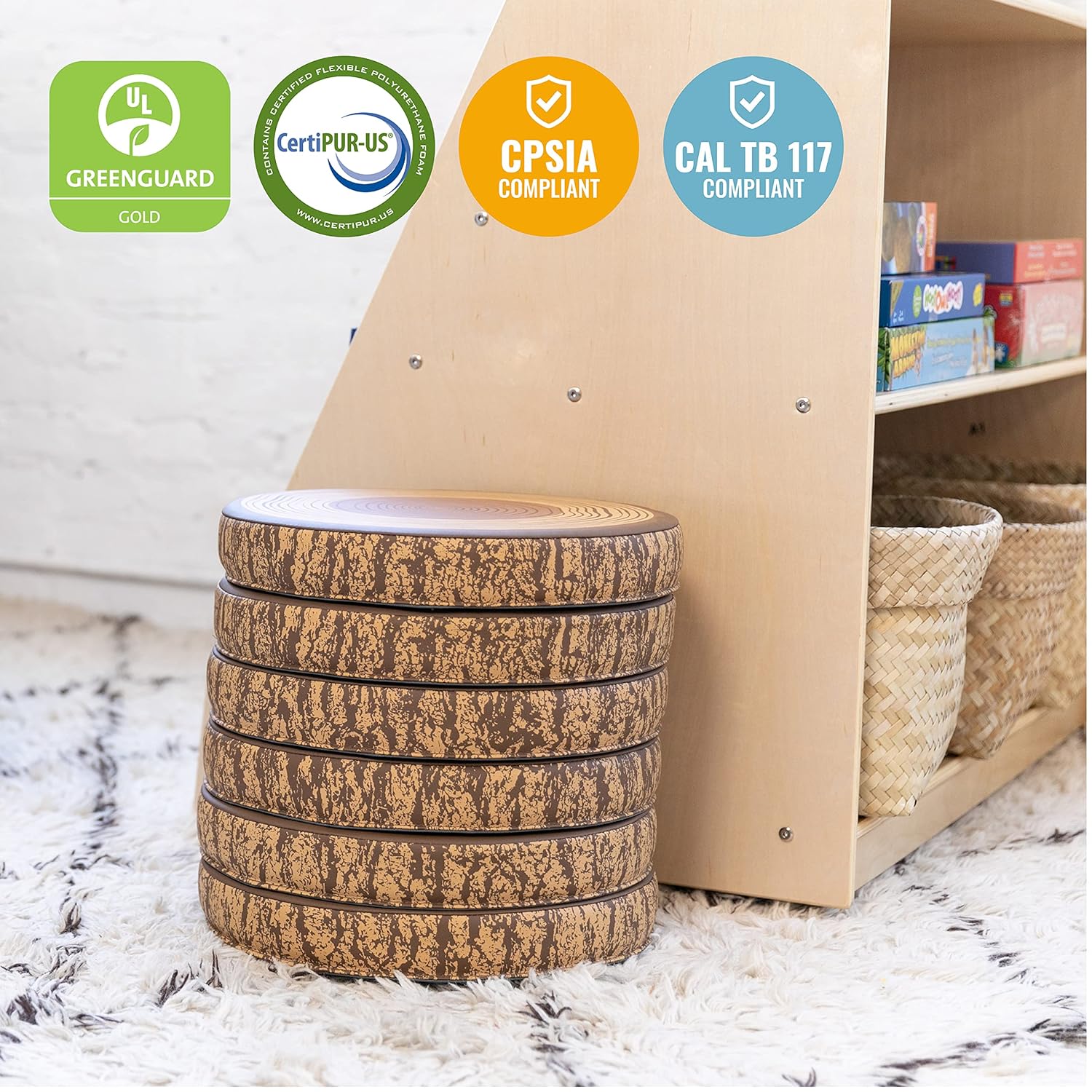 ECR4Kids Tree Floor Cushions 6-Pack Chocolate