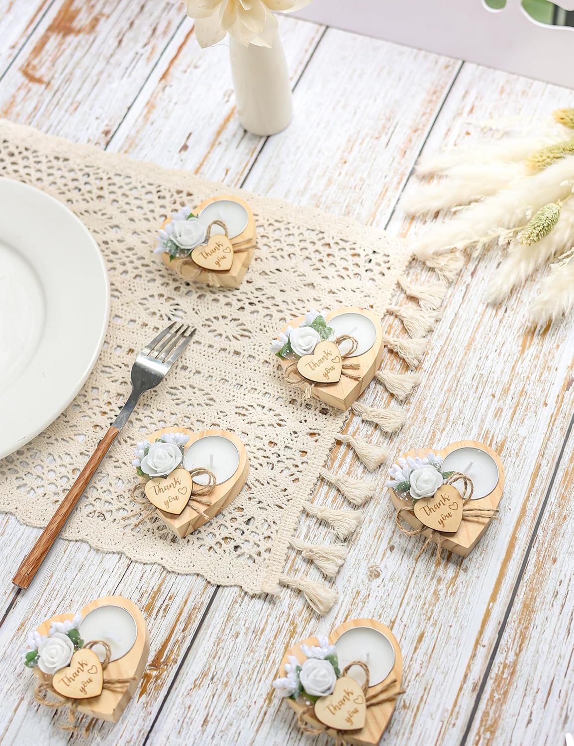 Wooden Tea Light Set with Heart Candle Holders 50 Pieces
