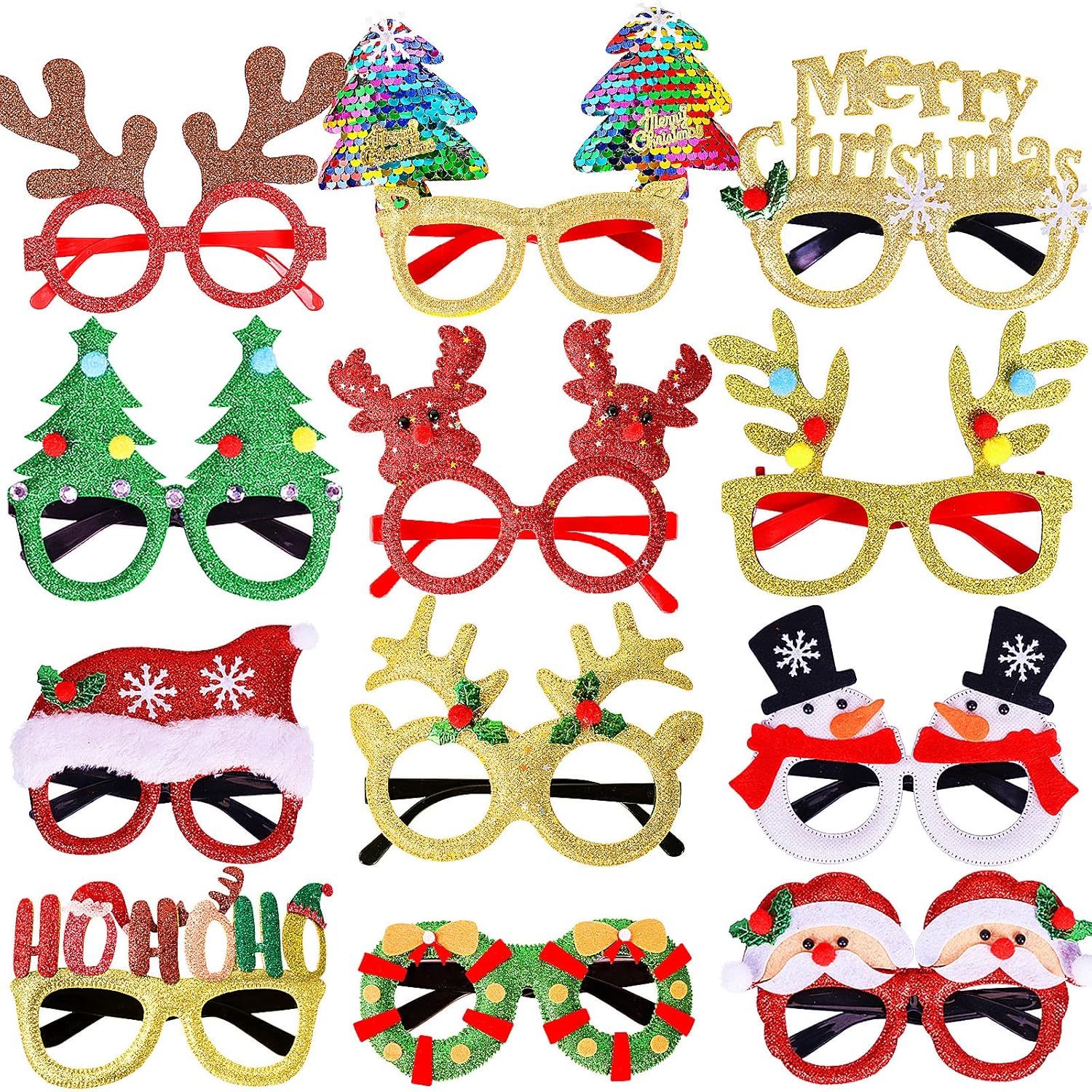 Max Fun 12Pcs Christmas Glitter Party Glasses Frames