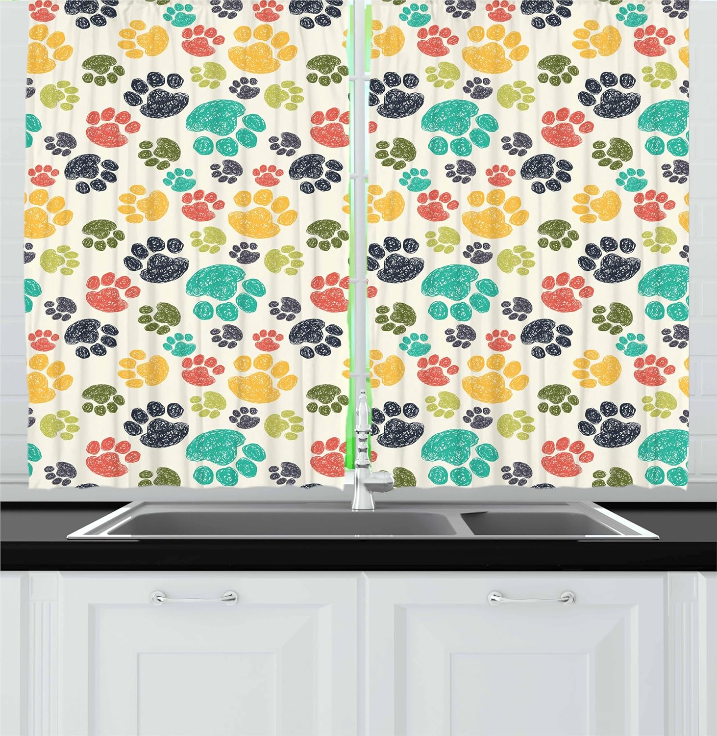 Ambesonna Dog Lover Kitchen Curtains 2 Panel Set