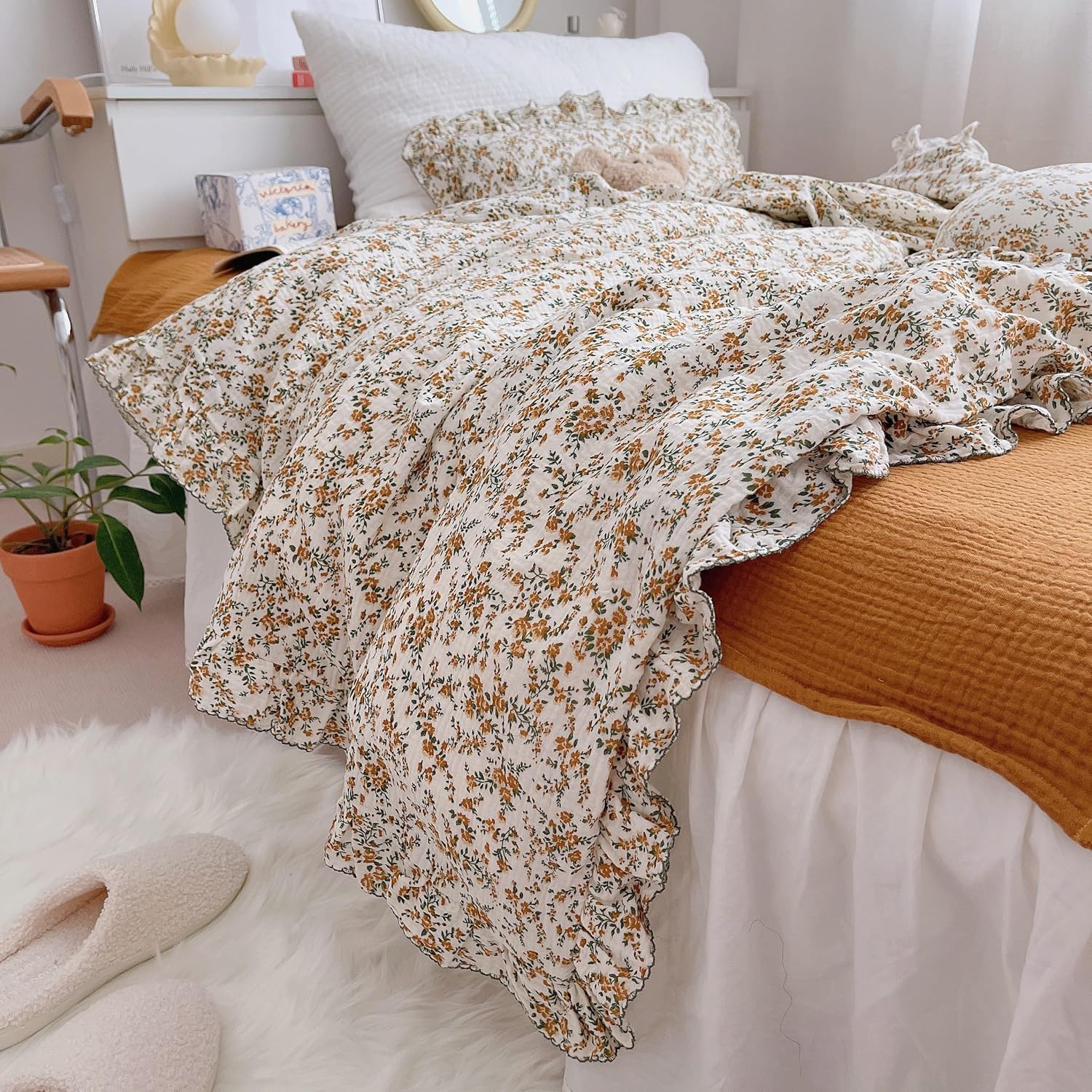 AOJIM Baby Muslin Duvet Cover with Floral Print 47X59