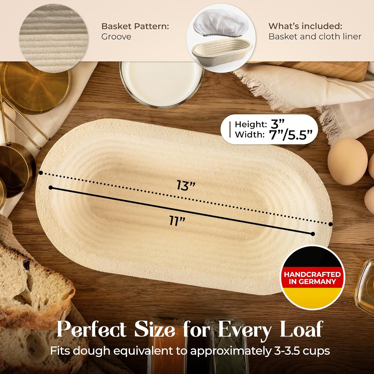 13 Inch Oval Wood Pulp Banneton Proofing Basket - 15LB Capacity