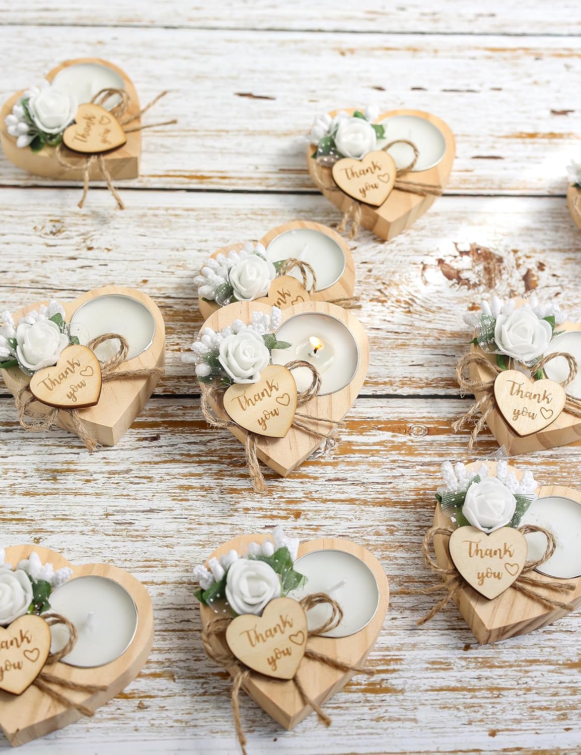 Wooden Tea Light Set with Heart Candle Holders 50 Pieces