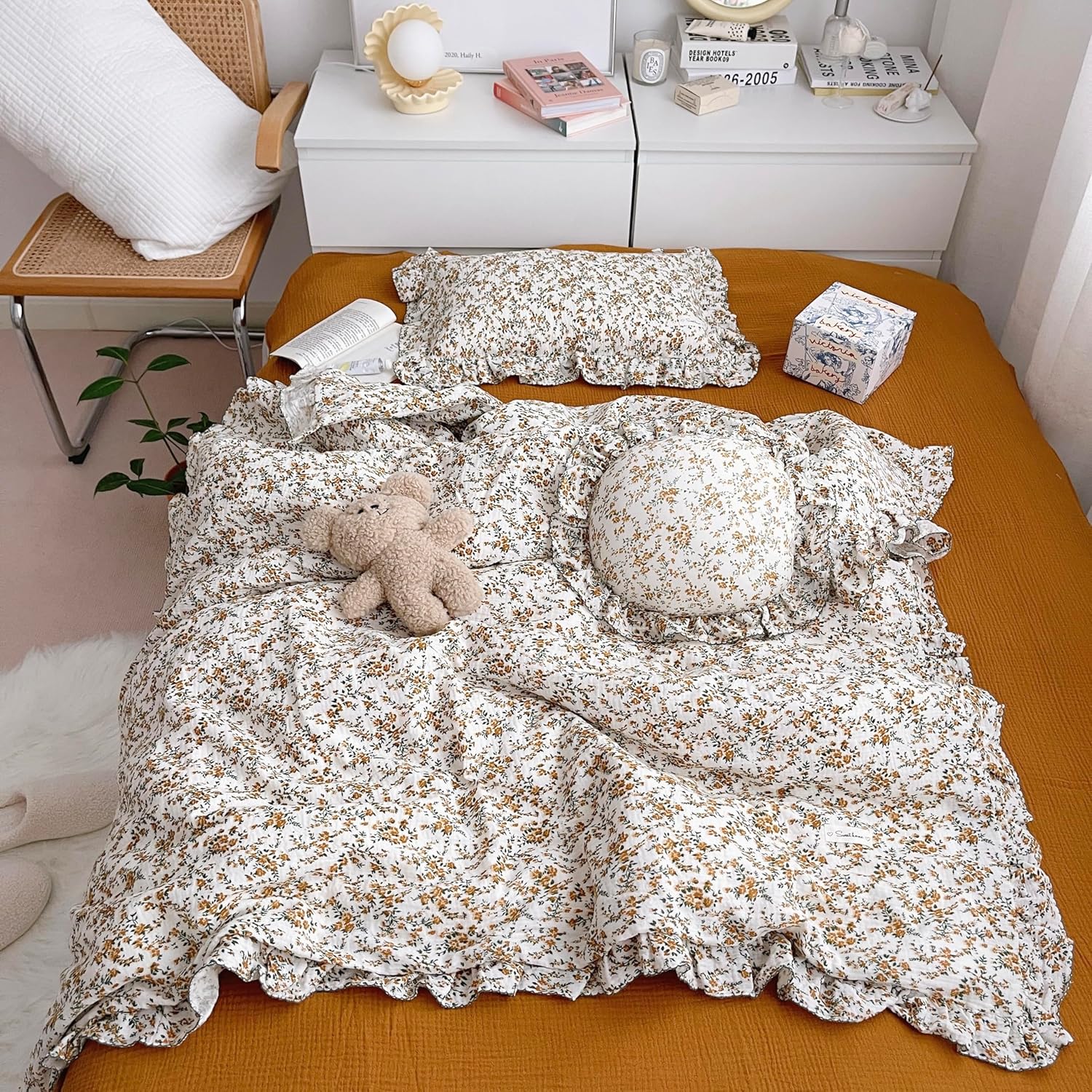 AOJIM Baby Muslin Duvet Cover with Floral Print 47X59